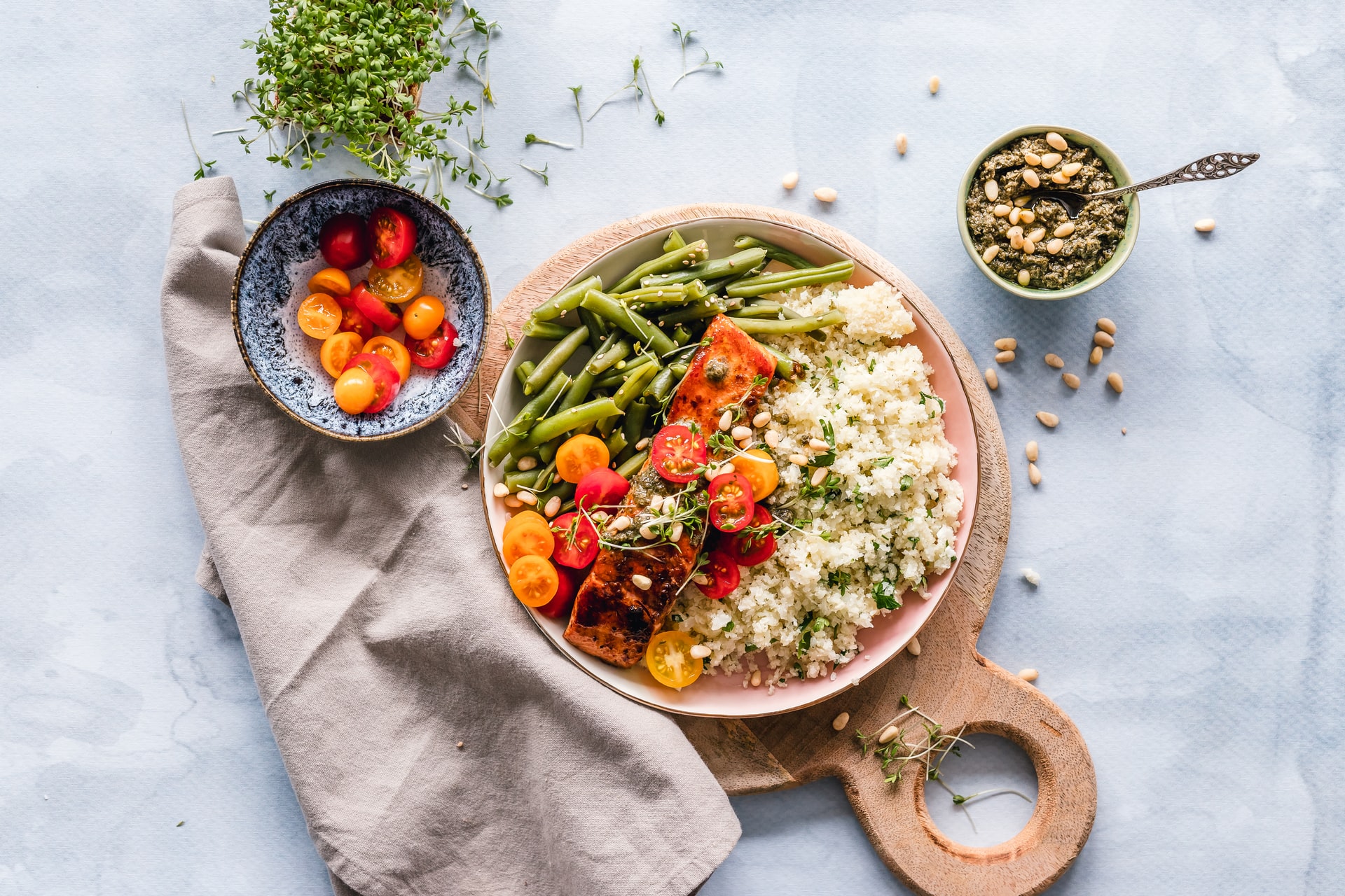 healthy meal of vegetables grains and fish